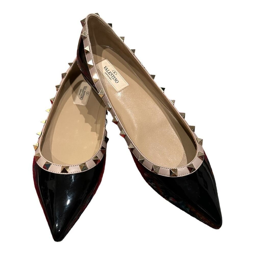 Valentino Garavani Rockstud Black Patent Leather Flats Size 39.5 NEW